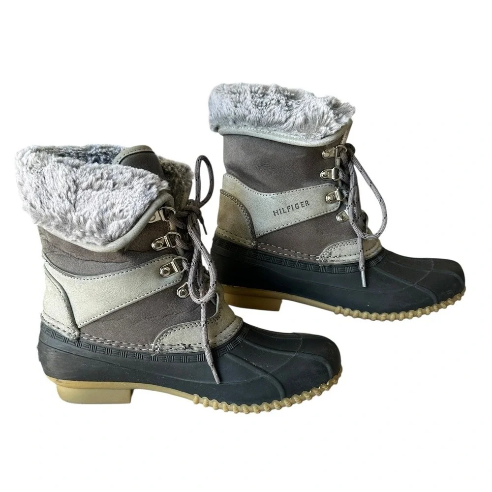 Tommy Hilfiger Rusteen Gray Duck Boot US Sz‎ 5 Faux Shearling Lined Grey EUC